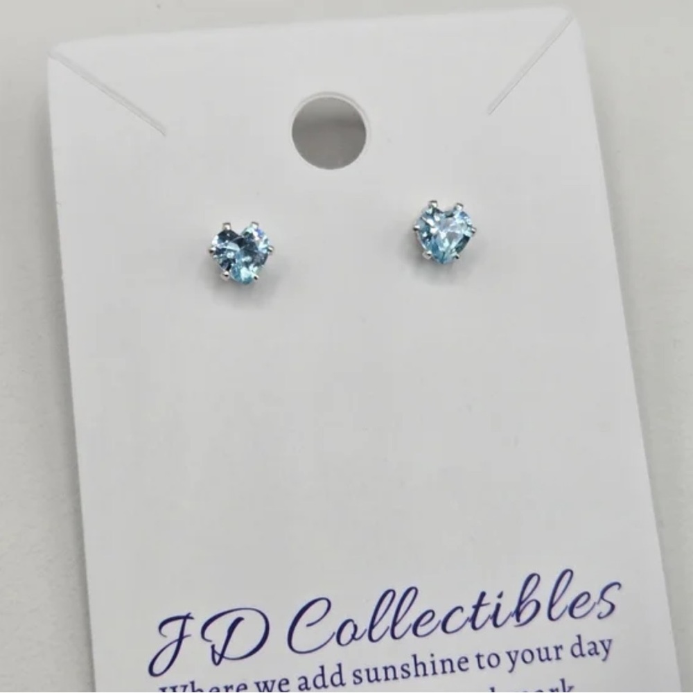 Blue Heart Stud Earrings Made with Swarovski Crystals Silver Overlay
